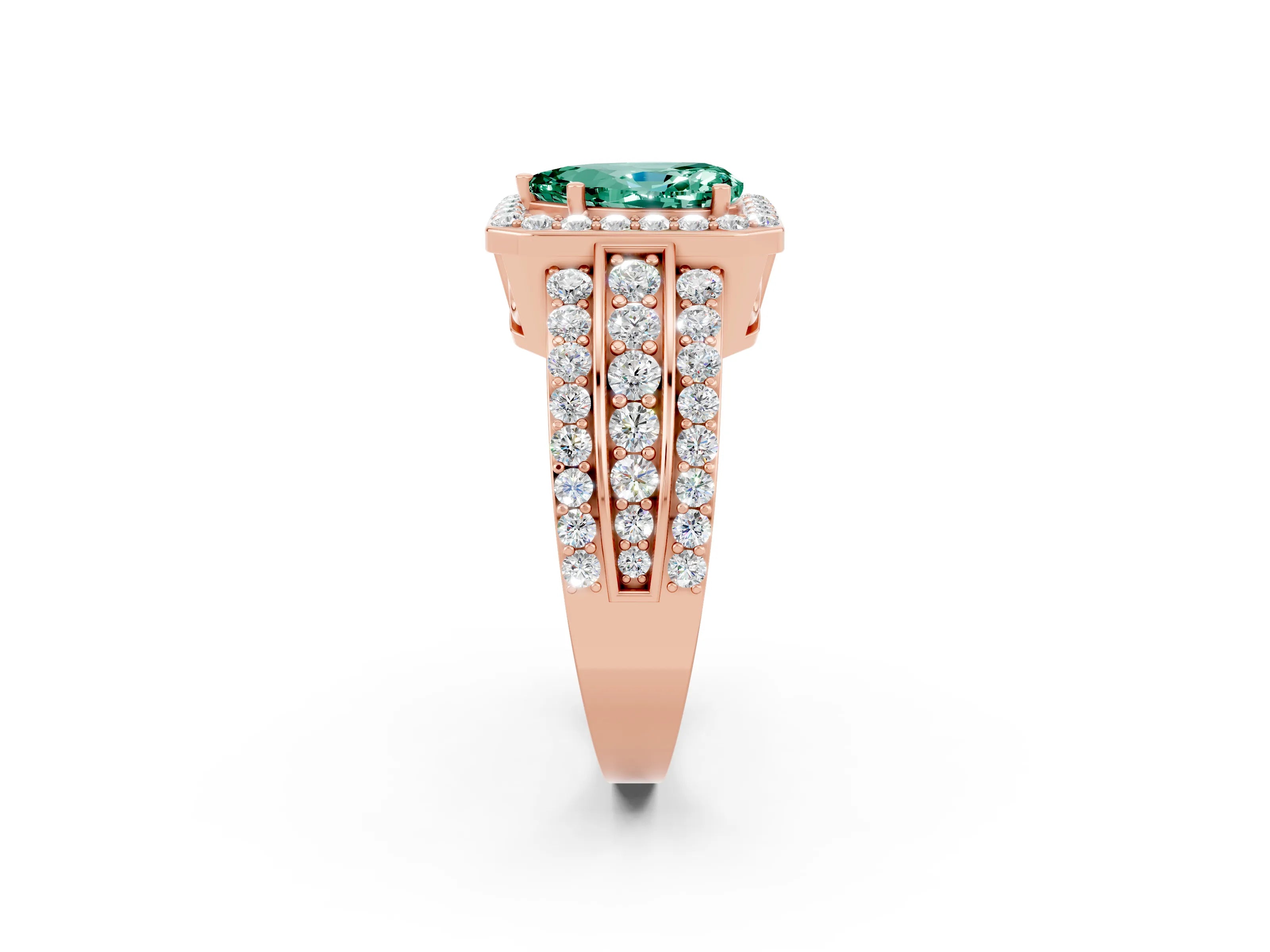Rose gold Pear Cut Halo Green Sapphire Ring with Split Shank and Four-Prong Setting_2