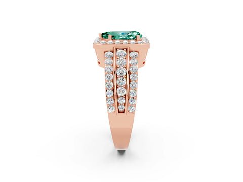 Rose gold Pear Cut Halo Green Sapphire Ring with Split Shank and Four-Prong Setting_2