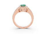 Rose gold Pear Cut Halo Green Sapphire Ring with Split Shank and Four-Prong Setting_3