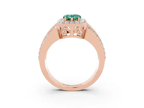 Rose gold Pear Cut Halo Green Sapphire Ring with Split Shank and Four-Prong Setting_3