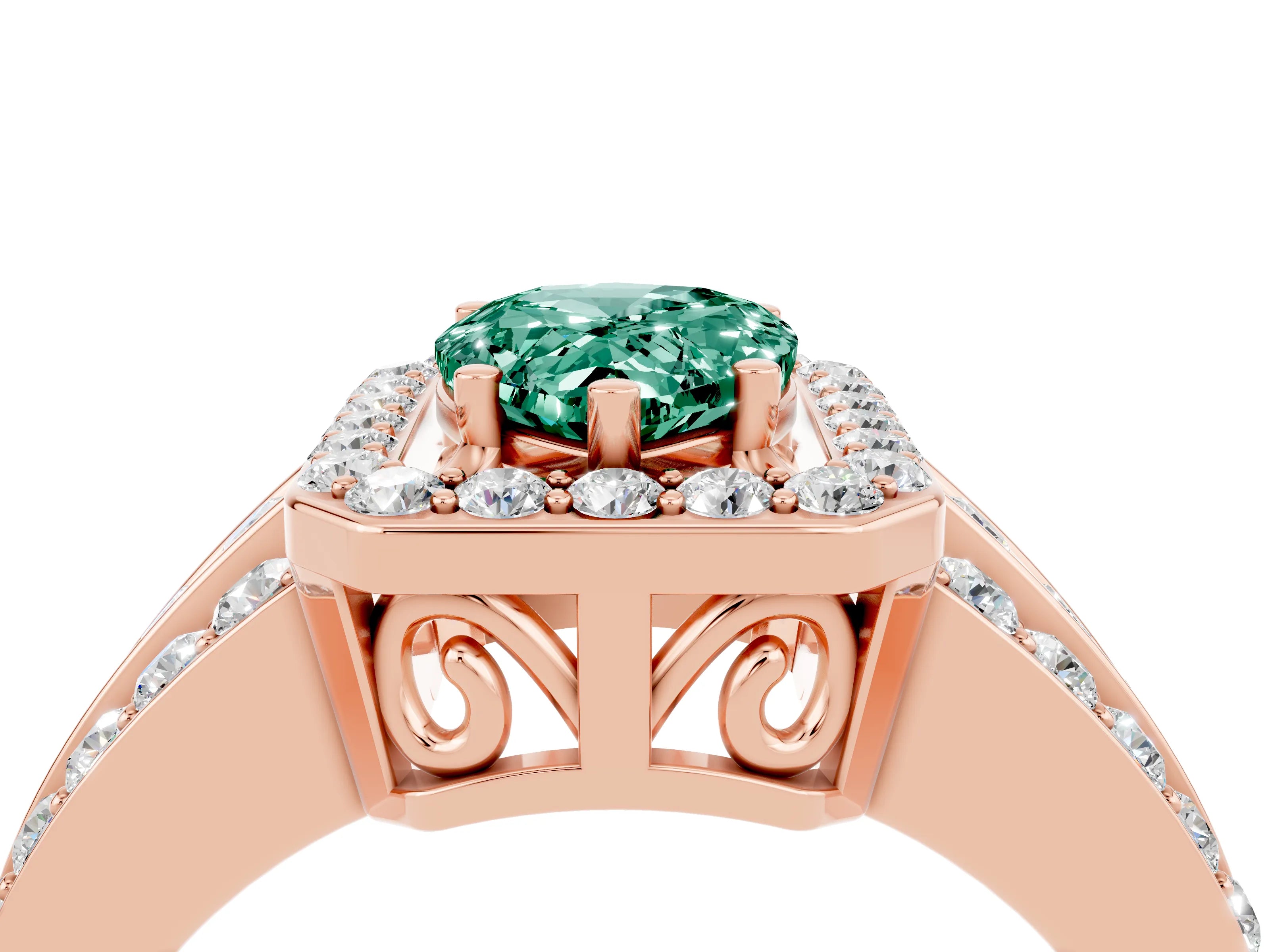 Rose gold Pear Cut Halo Green Sapphire Ring with Split Shank and Four-Prong Setting_4