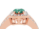 Rose gold Pear Cut Halo Green Sapphire Ring with Split Shank and Four-Prong Setting_4