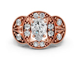 Rose gold Pear Cut Halo Milgrain Diamond Engagement Ring with Leaf Band and Four-Prong Setting_3