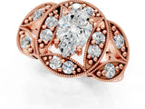 Rose gold Pear Cut Halo Milgrain Diamond Engagement Ring with Leaf Band and Four-Prong Setting_4