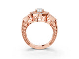 Rose gold Pear Cut Halo Milgrain Diamond Engagement Ring with Leaf Band and Four-Prong Setting_6