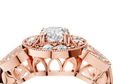 Rose gold Pear Cut Halo Milgrain Diamond Engagement Ring with Leaf Band and Four-Prong Setting_7