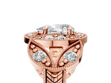 Rose gold Pear Cut Halo Milgrain Diamond Engagement Ring with Leaf Band and Four-Prong Setting_8