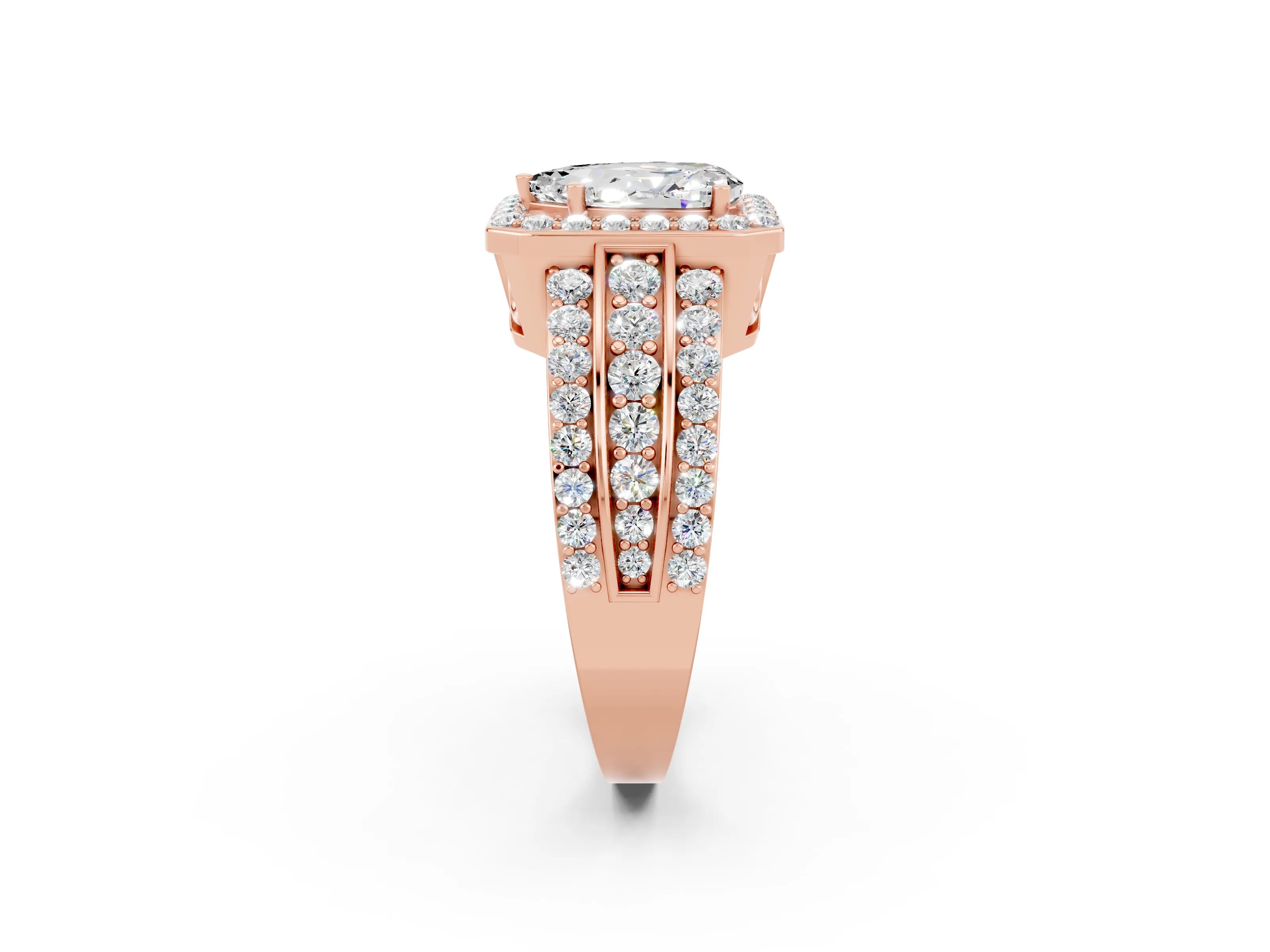 Rose gold Pear Cut Halo Moissanite Ring with Split Shank and Four-Prong Setting_2