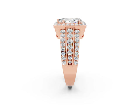 Rose gold Pear Cut Halo Moissanite Ring with Split Shank and Four-Prong Setting_2