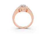 Rose gold Pear Cut Halo Moissanite Ring with Split Shank and Four-Prong Setting_3