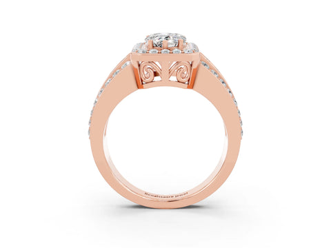 Rose gold Pear Cut Halo Moissanite Ring with Split Shank and Four-Prong Setting_3