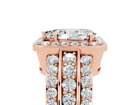 Rose gold Pear Cut Halo Moissanite Ring with Split Shank and Four-Prong Setting_5