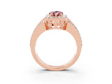 Rose gold Pear Cut Halo Morganite Ring with Split Shank and Four-Prong Setting_3