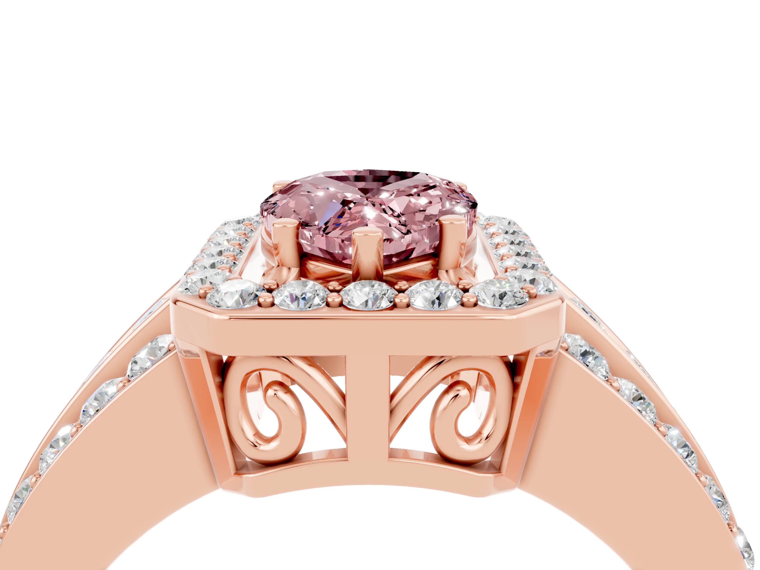Rose gold Pear Cut Halo Morganite Ring with Split Shank and Four-Prong Setting_4