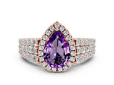 Rose gold Pear Cut Halo Pavé Diamond Engagement Ring with Split Shank and Four-Prong Setting