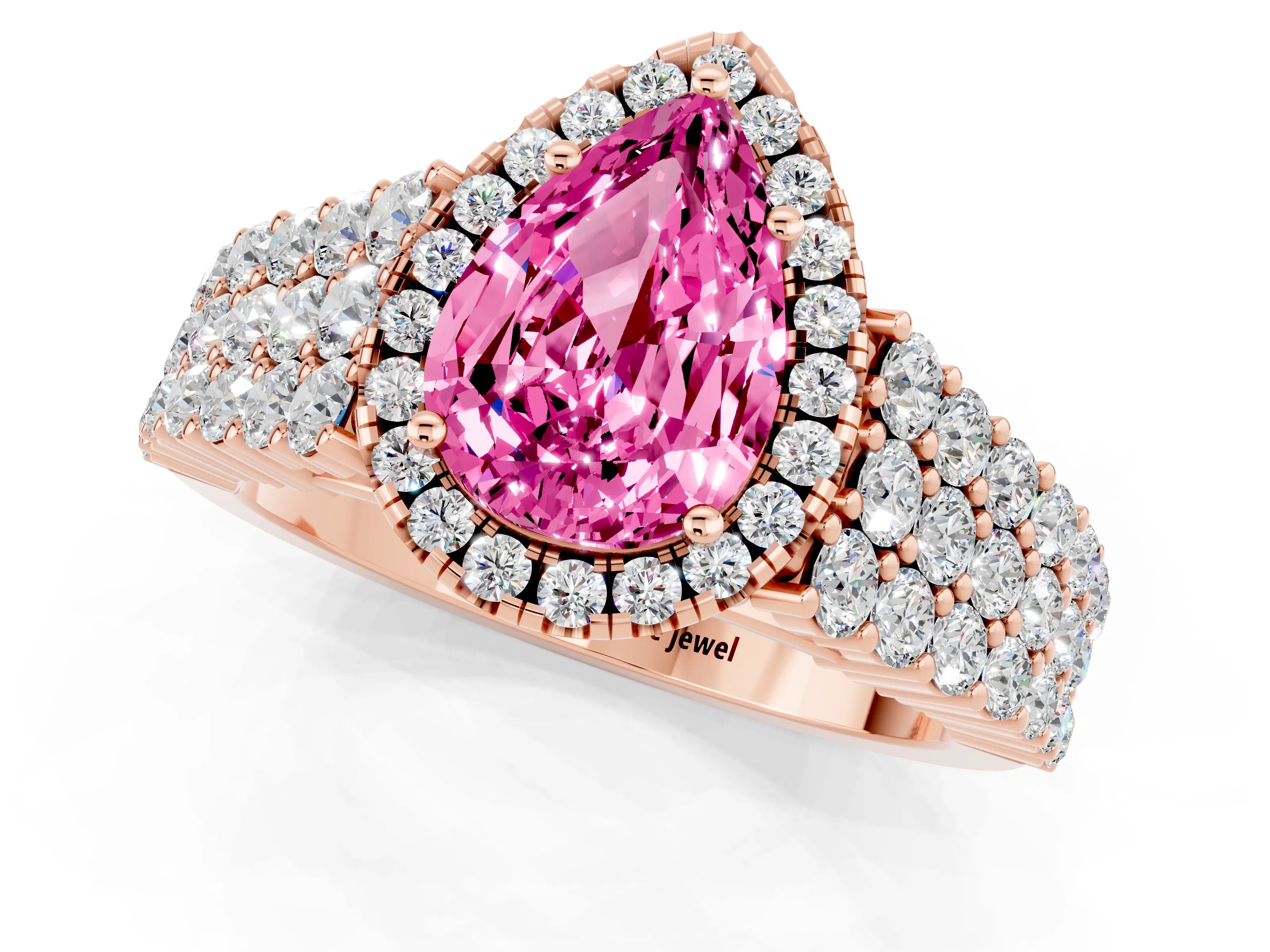 Rose gold Pear Cut Halo Pavé Diamond Engagement Ring with Split Shank and Four-Prong Setting_1