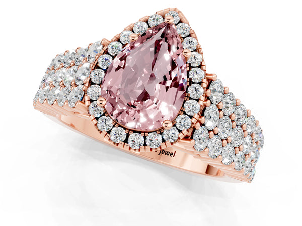 Rose gold Pear Cut Halo Pavé Diamond Engagement Ring with Split Shank and Four-Prong Setting