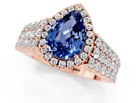 Rose gold Pear Cut Halo Pavé Diamond Engagement Ring with Split Shank and Four-Prong Setting_1