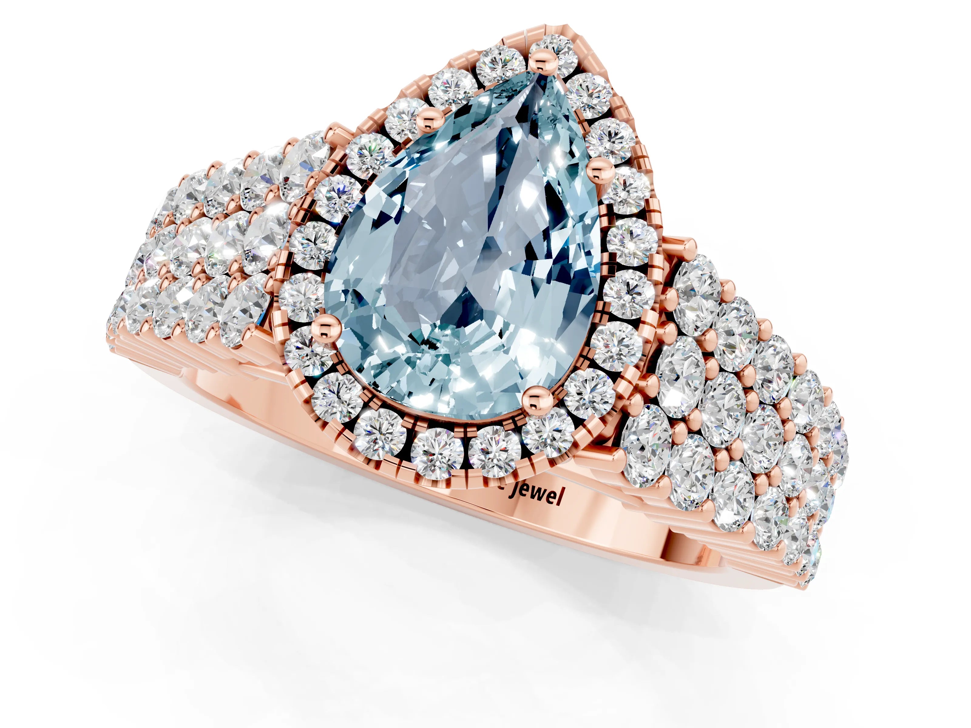 Rose gold Pear Cut Halo Pavé Diamond Engagement Ring with Split Shank and Four-Prong Setting_1