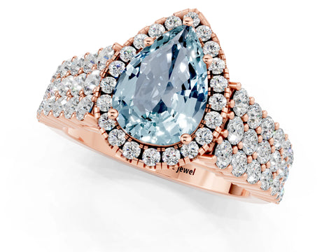 Rose gold Pear Cut Halo Pavé Diamond Engagement Ring with Split Shank and Four-Prong Setting_1