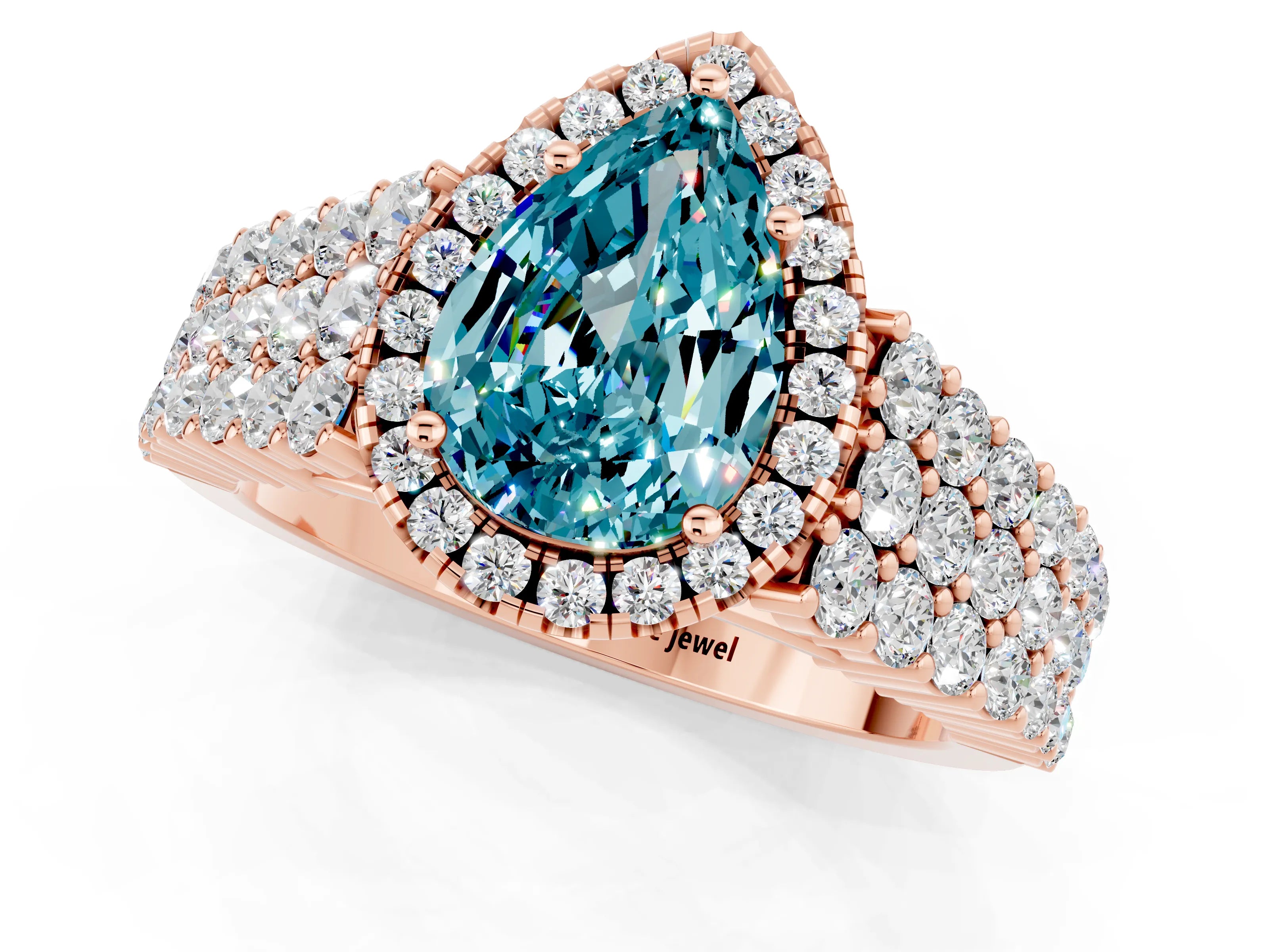 Rose gold Pear Cut Halo Pavé Diamond Engagement Ring with Split Shank and Four-Prong Setting_1