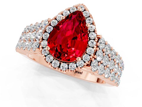 Rose gold Pear Cut Halo Pavé Diamond Engagement Ring with Split Shank and Four-Prong Setting_1