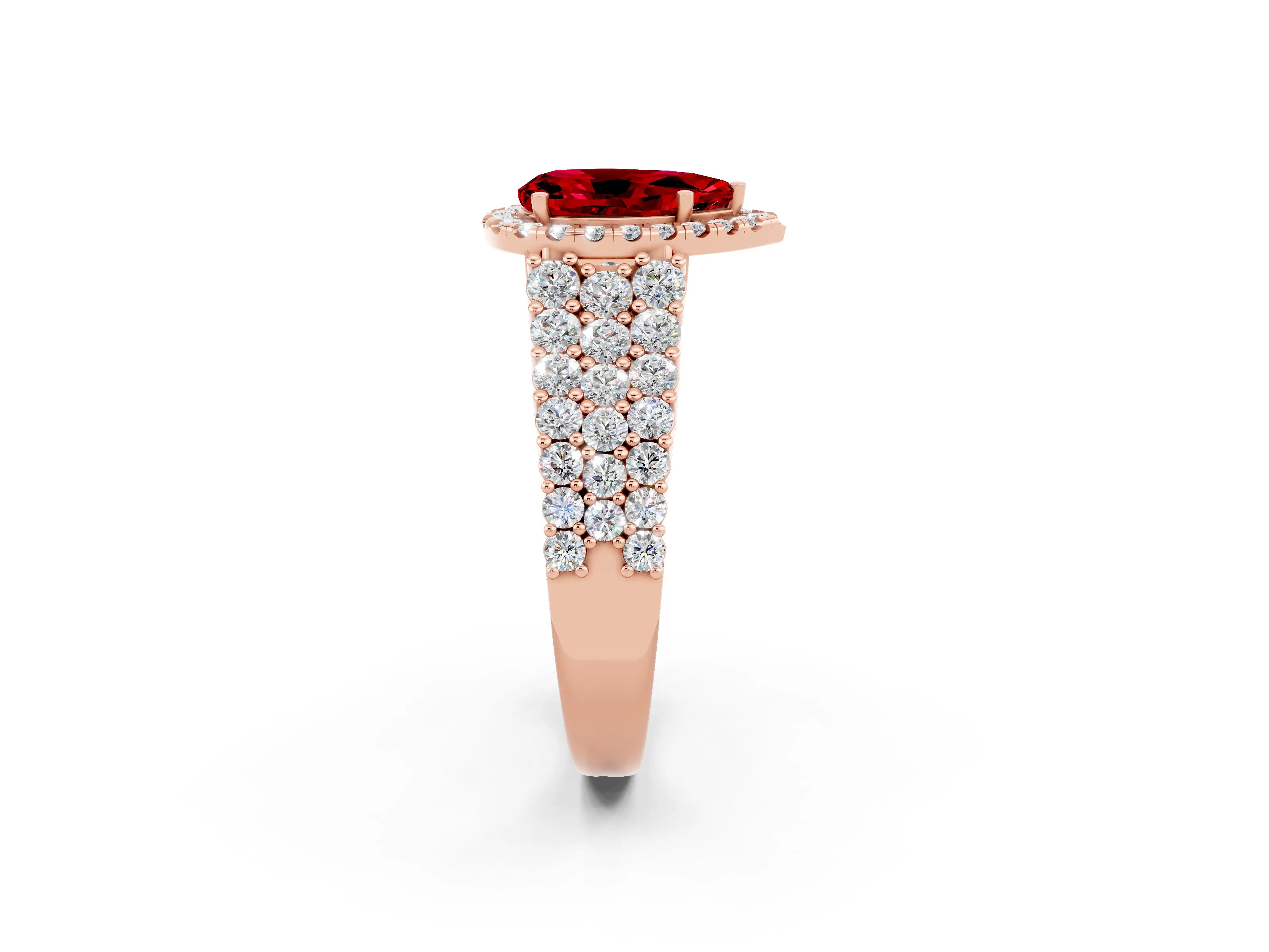 Rose gold Pear Cut Halo Pavé Diamond Engagement Ring with Split Shank and Four-Prong Setting_2