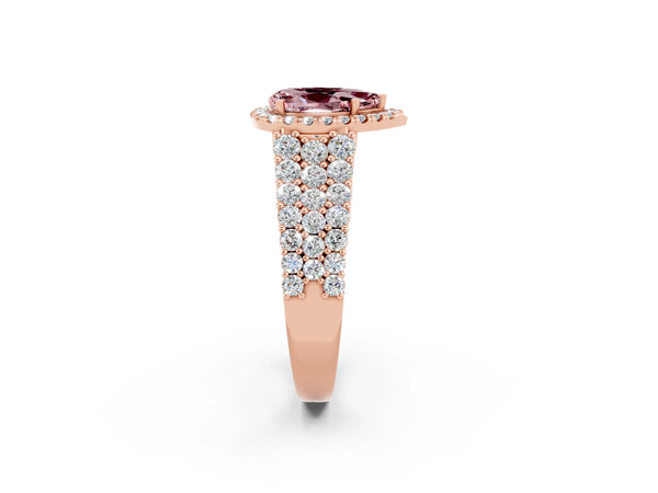 Rose gold Pear Cut Halo Pavé Diamond Engagement Ring with Split Shank and Four-Prong Setting
