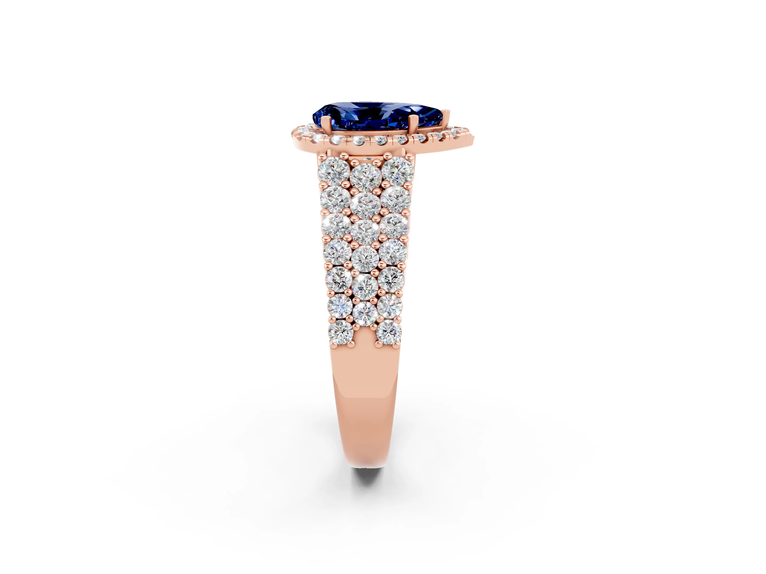 Rose gold Pear Cut Halo Pavé Diamond Engagement Ring with Split Shank and Four-Prong Setting_2