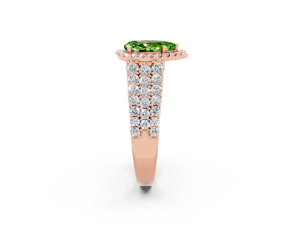 Rose gold Pear Cut Halo Pavé Diamond Engagement Ring with Split Shank and Four-Prong Setting