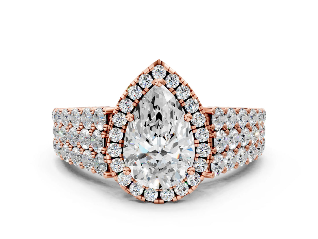 Rose gold Pear Cut Halo Pavé Diamond Engagement Ring with Split Shank and Four-Prong Setting_3