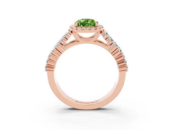 Rose gold Pear Cut Halo Pavé Diamond Engagement Ring with Split Shank and Four-Prong Setting