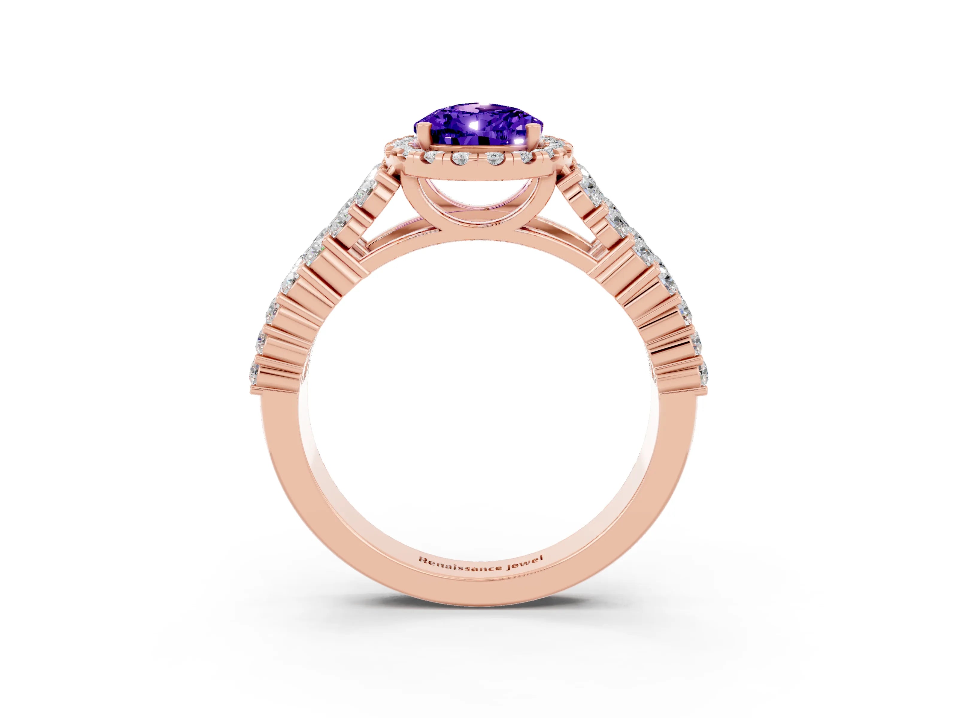 Rose gold Pear Cut Halo Pavé Diamond Engagement Ring with Split Shank and Four-Prong Setting_3