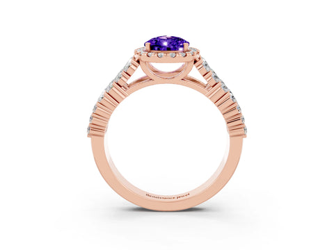 Rose gold Pear Cut Halo Pavé Diamond Engagement Ring with Split Shank and Four-Prong Setting_3