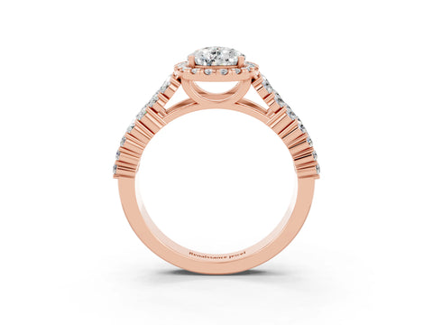 Rose gold Pear Cut Halo Pavé Diamond Engagement Ring with Split Shank and Four-Prong Setting_3