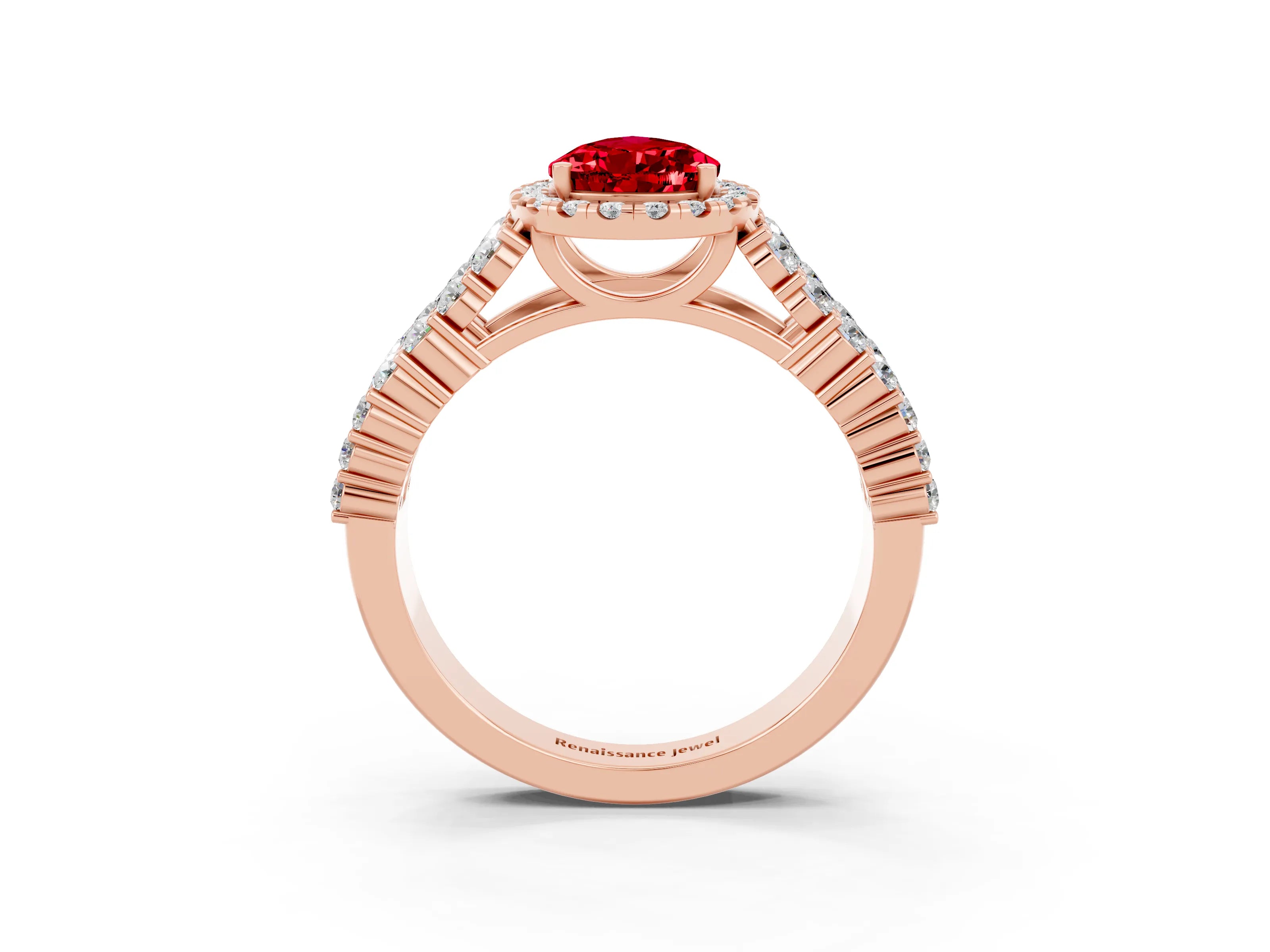 Rose gold Pear Cut Halo Pavé Diamond Engagement Ring with Split Shank and Four-Prong Setting_3