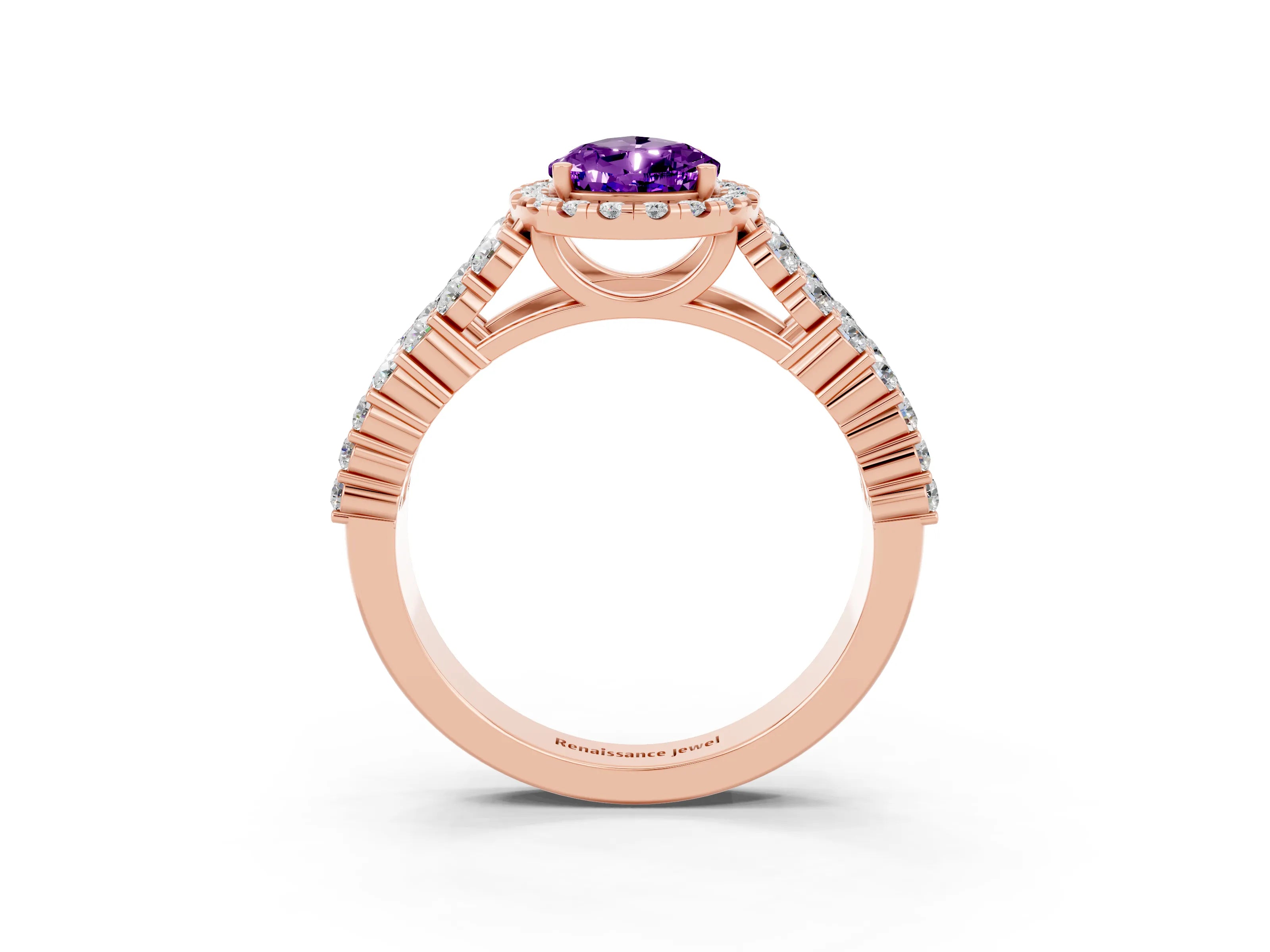 Rose gold Pear Cut Halo Pavé Diamond Engagement Ring with Split Shank and Four-Prong Setting_3