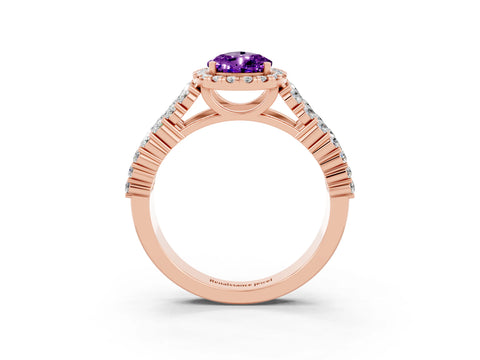Rose gold Pear Cut Halo Pavé Diamond Engagement Ring with Split Shank and Four-Prong Setting_3