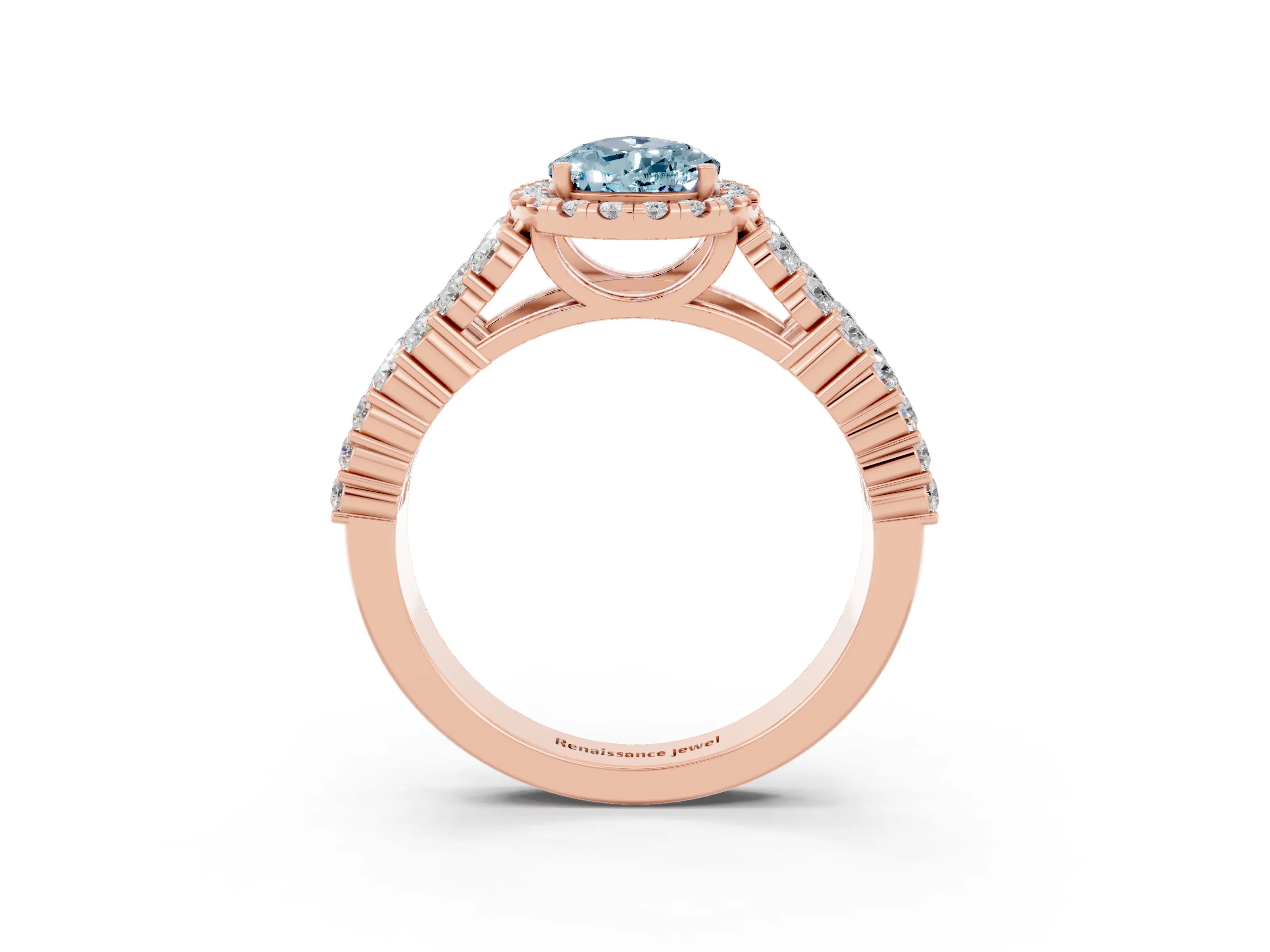 Rose gold Pear Cut Halo Pavé Diamond Engagement Ring with Split Shank and Four-Prong Setting_3