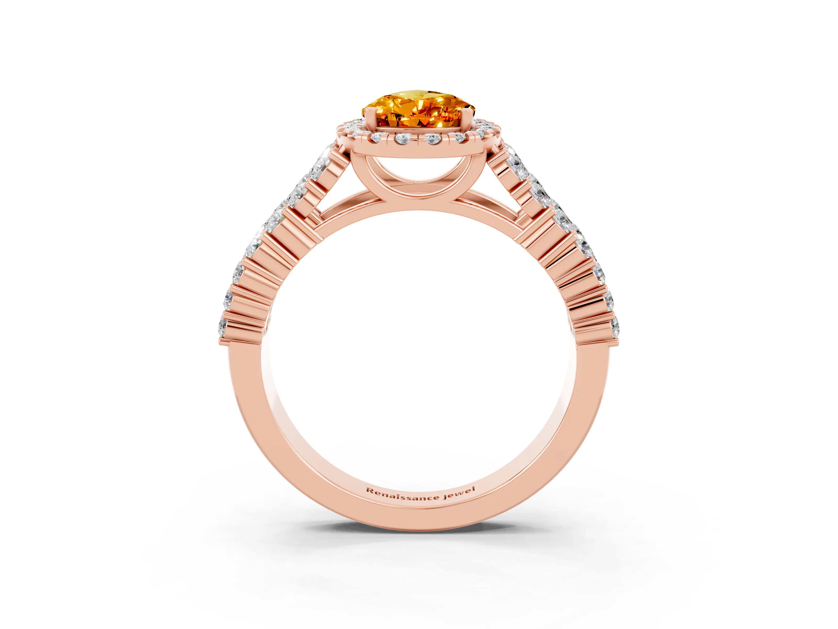 Rose gold Pear Cut Halo Pavé Diamond Engagement Ring with Split Shank and Four-Prong Setting_3