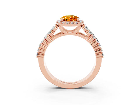 Rose gold Pear Cut Halo Pavé Diamond Engagement Ring with Split Shank and Four-Prong Setting_3