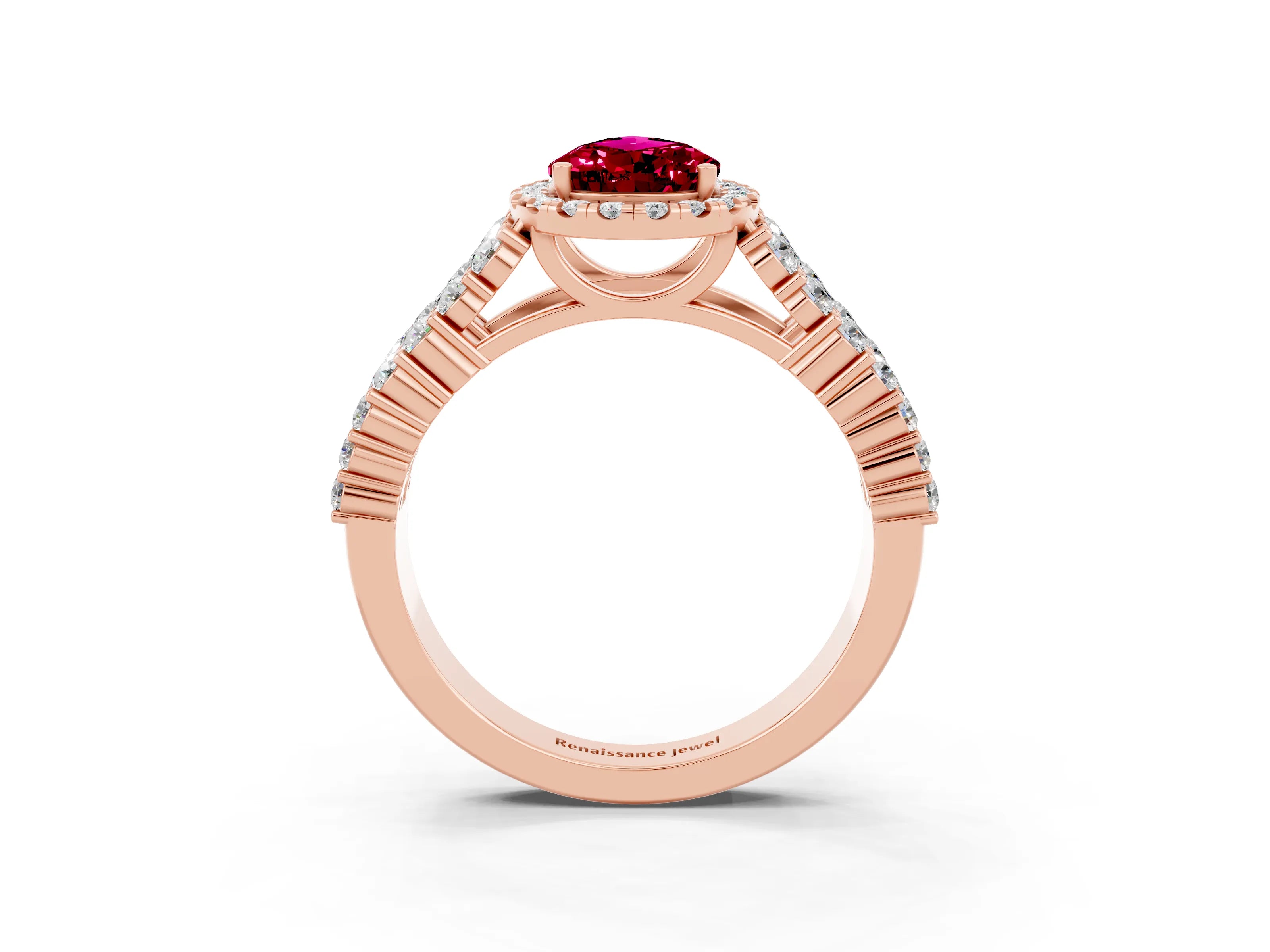 Rose gold Pear Cut Halo Pavé Diamond Engagement Ring with Split Shank and Four-Prong Setting_3