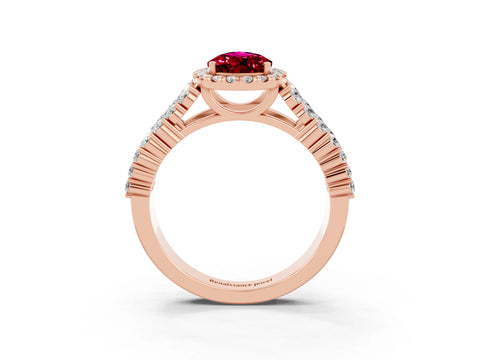 Rose gold Pear Cut Halo Pavé Diamond Engagement Ring with Split Shank and Four-Prong Setting_3