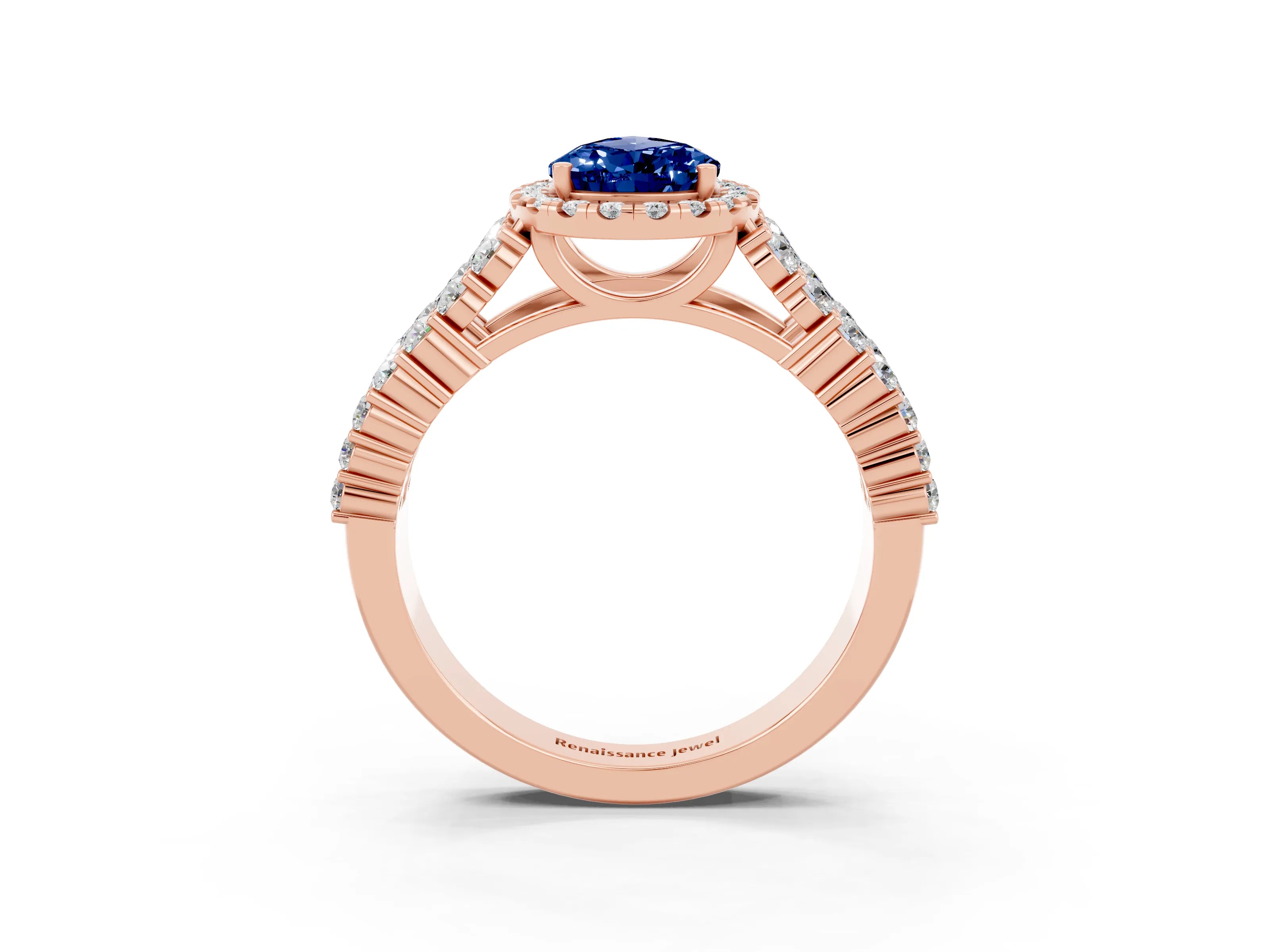 Rose gold Pear Cut Halo Pavé Diamond Engagement Ring with Split Shank and Four-Prong Setting_3