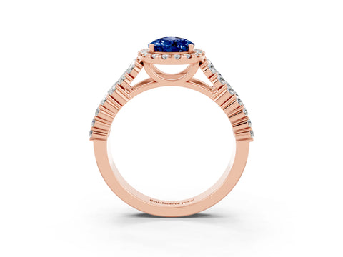 Rose gold Pear Cut Halo Pavé Diamond Engagement Ring with Split Shank and Four-Prong Setting_3