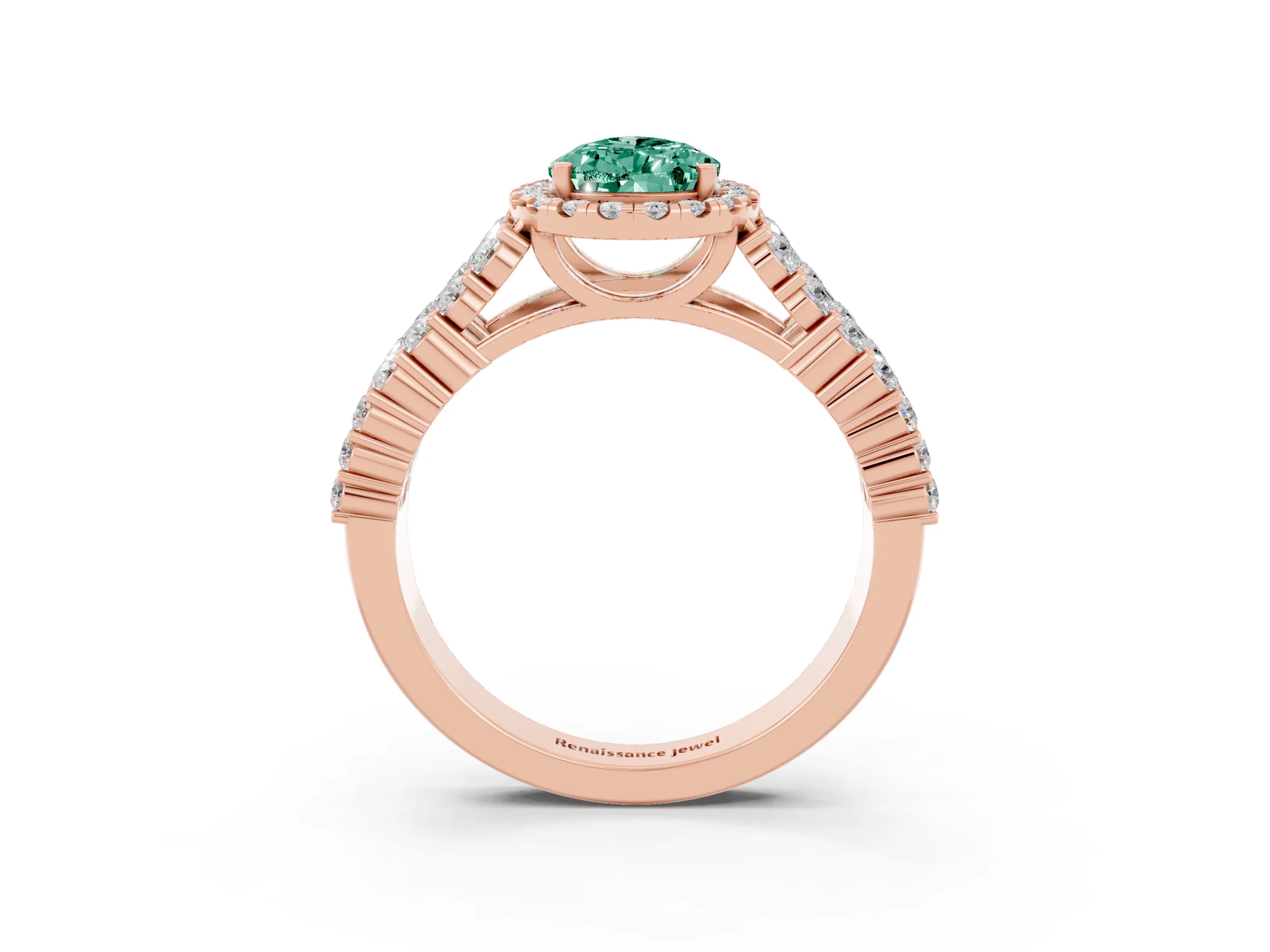 Rose gold Pear Cut Halo Pavé Diamond Engagement Ring with Split Shank and Four-Prong Setting_3