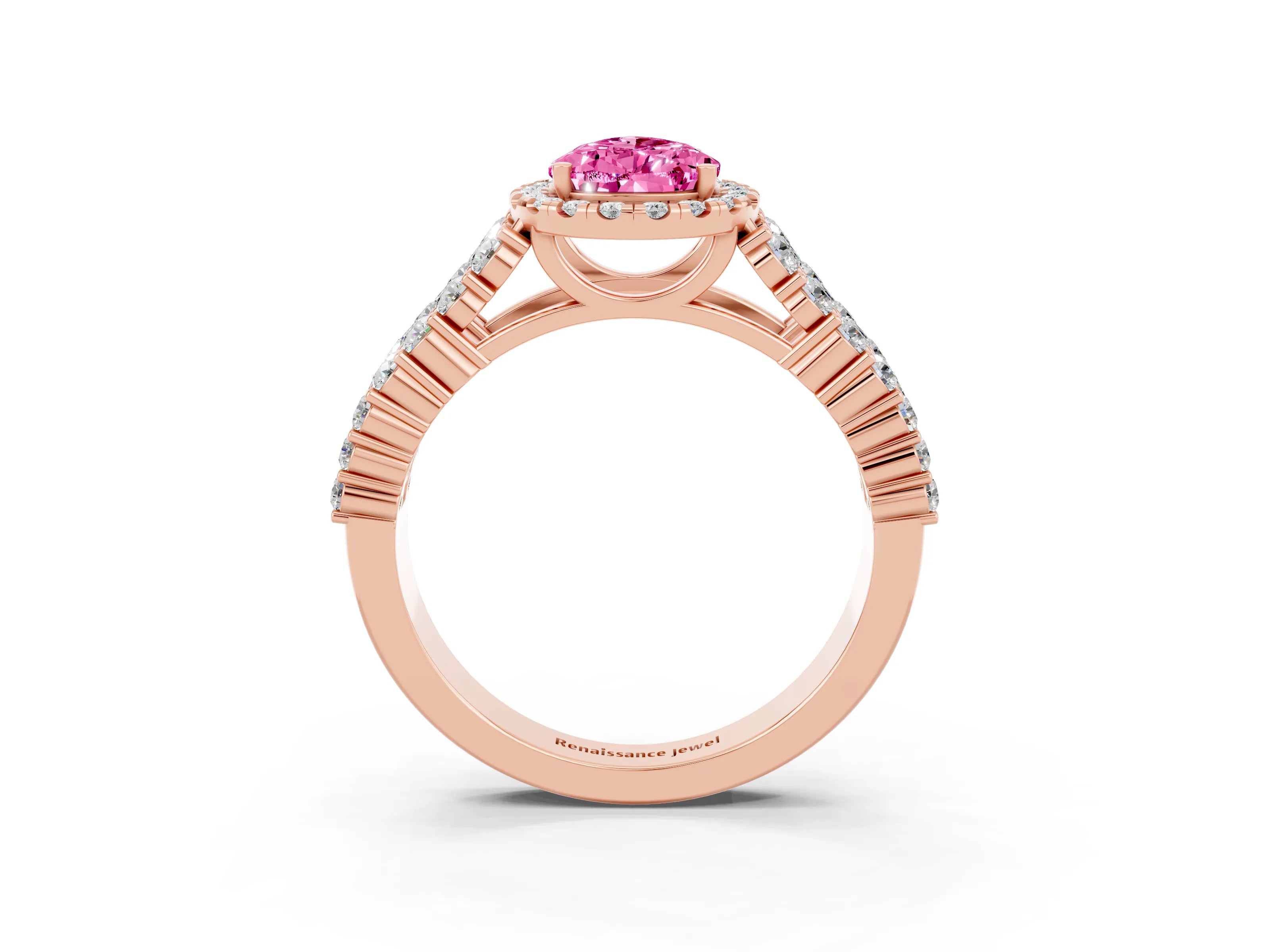 Rose gold Pear Cut Halo Pavé Diamond Engagement Ring with Split Shank and Four-Prong Setting_3