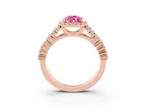 Rose gold Pear Cut Halo Pavé Diamond Engagement Ring with Split Shank and Four-Prong Setting_3
