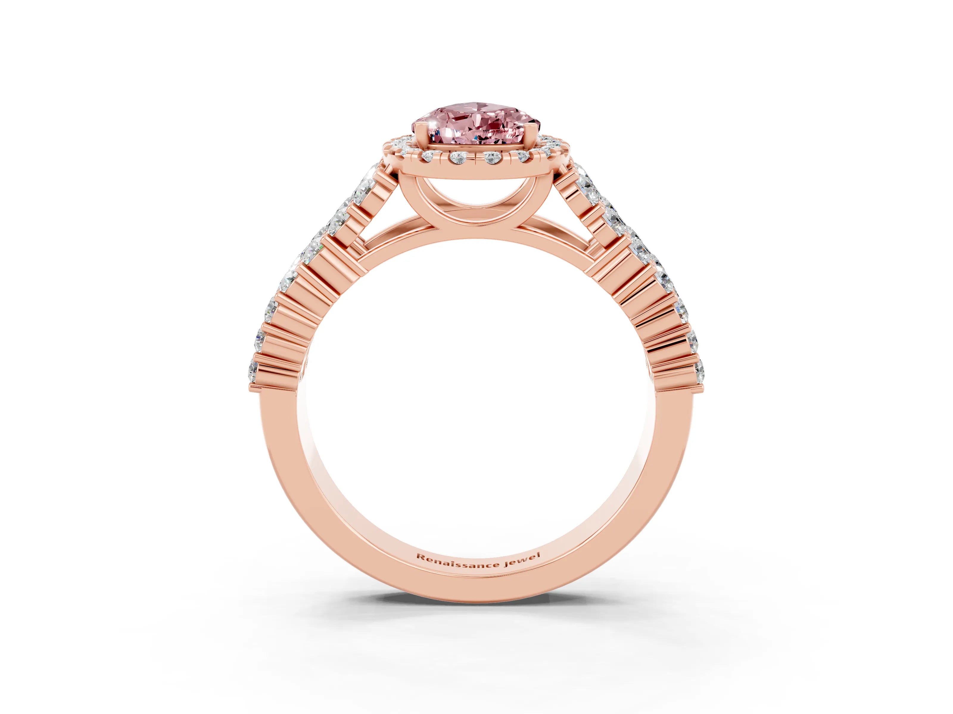 Rose gold Pear Cut Halo Pavé Diamond Engagement Ring with Split Shank and Four-Prong Setting_3