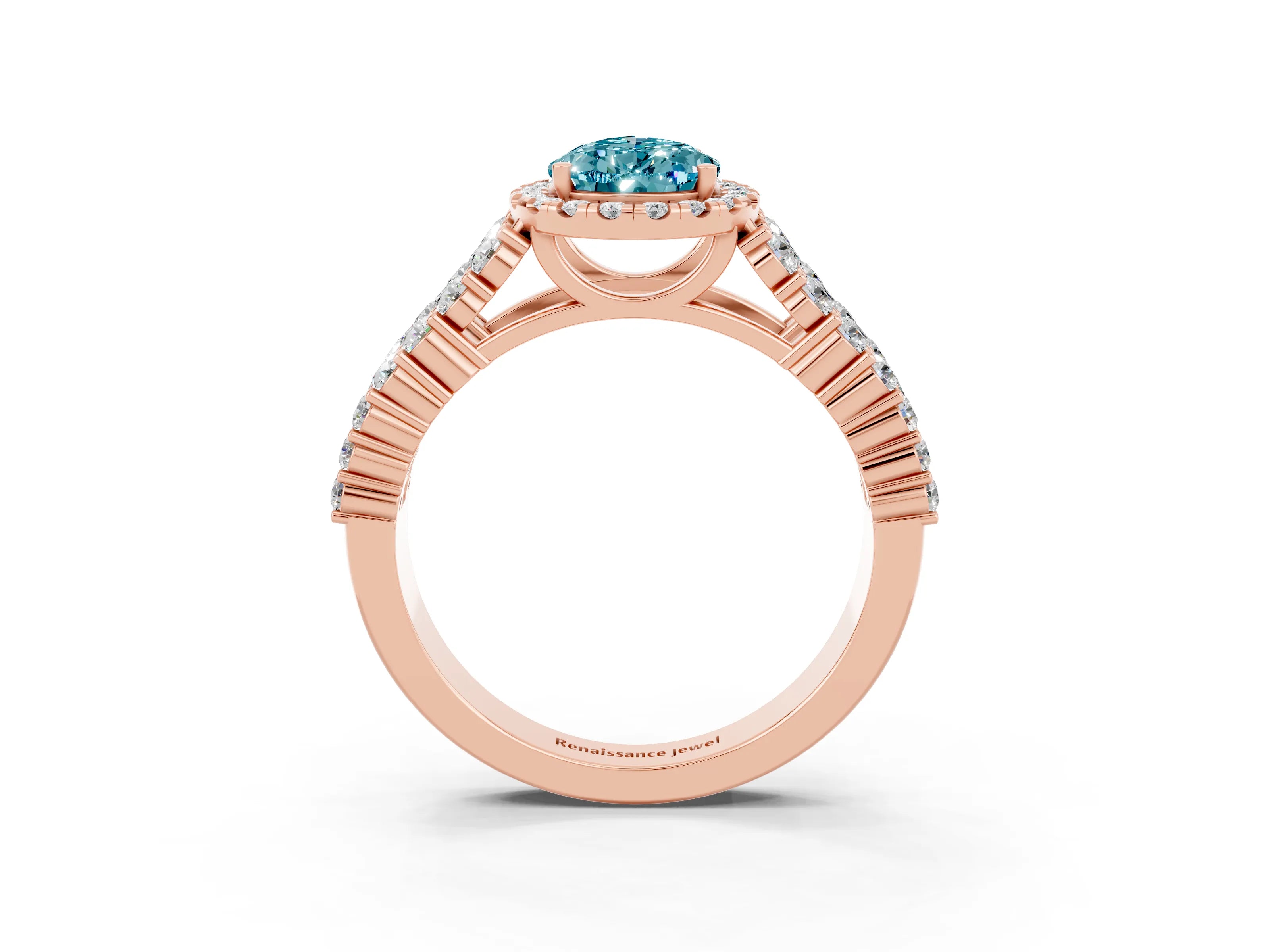 Rose gold Pear Cut Halo Pavé Diamond Engagement Ring with Split Shank and Four-Prong Setting_3